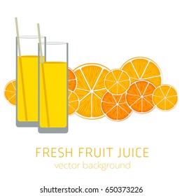 orange fresh juice, fruit, vector background, healthy eating, postcard