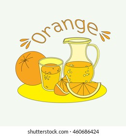 Orange fresh juice with glass and carafe