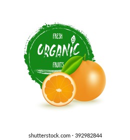 Orange fresh organic label, badge or seal.  vector illustration isolated.