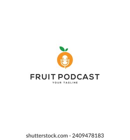 naranja fresco con plantilla de diseño de logotipo para podcast	