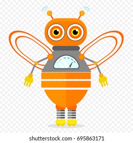 Orange Friendly Cartoon Bee Robot Character. Isolated vector robot on transparent background.