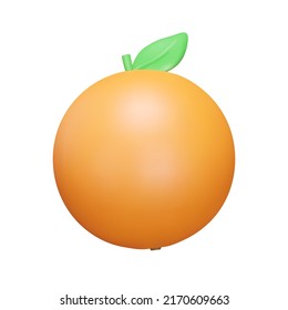 Orange fruit 3d icon. Isolated object on a transparent background