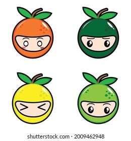 A Orange fruit with 4 kind of colours which has 4 kind of character expression 