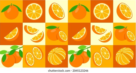 Orange fruit abstract seamless geometric vector pattern for packaging design
