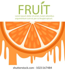 Orange fruit banner, poster with space for the text, design element for logo, farmers market, organic food vector illustration