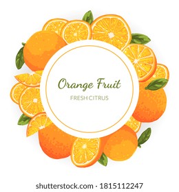 Orange Fruit Banner Template, Fresh Citrus Fruits of Circular Shape Vector Illustration