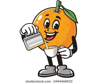 Orange fruit as a barista cartoon mascot illustration character vector clip art hand drawn