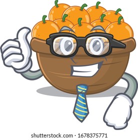 Orange fruit basket Businessman cartoon character with glasses and tie