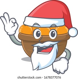 Orange fruit basket in Santa cartoon character design showing ok finger