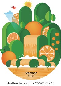 orange fruit beauty blossom botanic cartoon illustration design cute collection garden element mount waterfall water