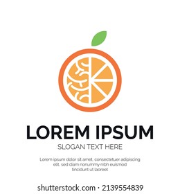 Orange Fruit and Brain Logo Design Premium Vector