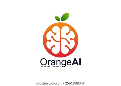 Orange Fruit and Brain Logo Design - AI Tech Concept Logo