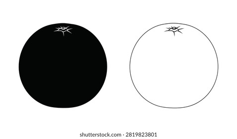 Orange fruit with calyx black and white silhouette
