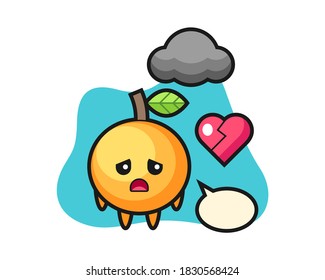 Orange fruit cartoon is broken heart