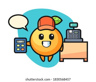 Orange fruit cartoon as a cashier