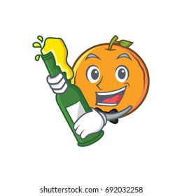orange fruit cartoon character with beer
