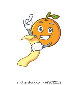 orange fruit cartoon character with menu