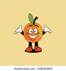 Orange fruit cartoon character vector illustration with unique expression on light yellow background is perfect for stickers, icons, logos and advertisements