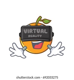 orange fruit cartoon character with virtual reality