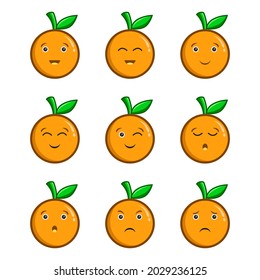 caricatura de frutas anaranjadas con diversas expresiones.