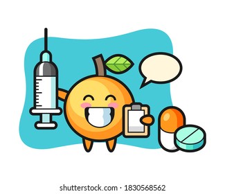 Orange fruit cartoon as a doctor