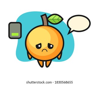 Orange fruit cartoon doing a tired gesture