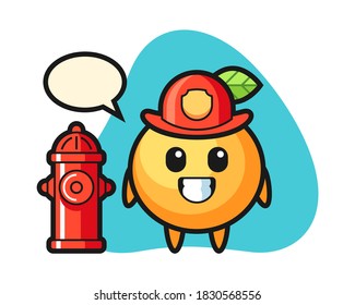Orange fruit cartoon as a firefighter