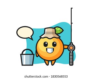 Orange fruit cartoon as a fisherman