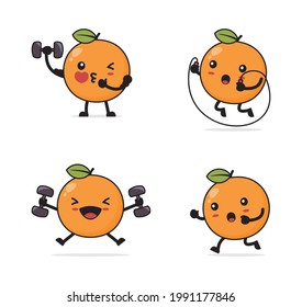 orange fruit cartoon. With fitness concept isolated on white background.