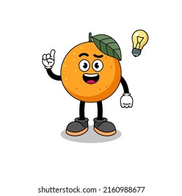 orange fruit cartoon with get an idea pose , character design