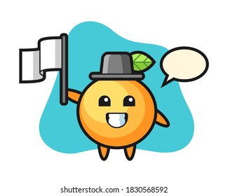 Orange fruit cartoon holding a flag