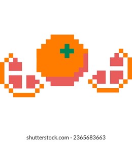 orange fruit cartoon icon in pixel style	