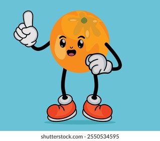 Orange Fruit Cartoon Mascot with pointing gesture with Arms and Legs