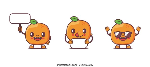 Orange fruit cartoon mascot. vector illustration, with different poses and expressions. isolated on a white background