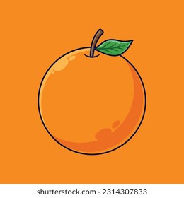 Orange Fruit Cartoon Vector Icon Illustration. Food Fruit Icon Concept Isolated Premium Vector. Flat Cartoon Style Suitable for Web Landing Page, Banner, Sticker, Background