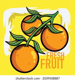 orangefarbene Obstkartographie, Vektorgrafik mit Stamm und Blättern