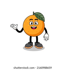 orange fruit cartoon with welcome pose , character design