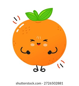 Orange fruit character showing a fun and playful expression with a big smile, blush, and waving hands, embodying joy and cheerfulness for food, health, or children's content