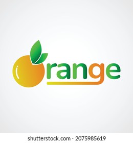 Círculo de frutos anaranjados con logo de hoja verde y combinación de letras, elemento de plantilla de diseño de iconos de volumen