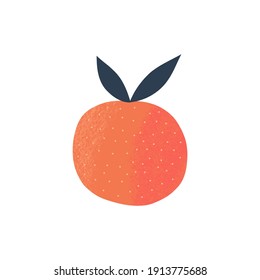 Orange Fruit Clip-art Isolated On White Background. Flat Vector Paper Cut Brush Textured Veggie Illustration Bright Coloured Summer Fruity Art Print For Kids