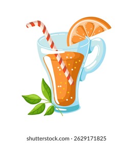 Orange Fruit Cocktail in Glass, Flat Illustration