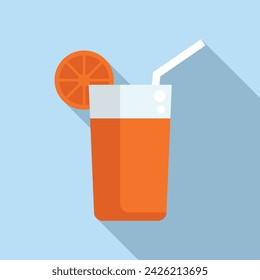 Orange fruit cocktail icon flat vector. Beach travel. Secure cafe voyage