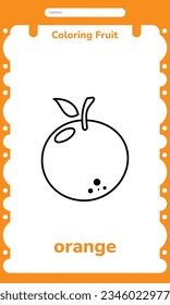 Orange Fruit Coloring Exercise Practice Worksheet for Kids