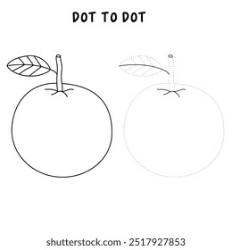 Orange fruit coloring pages for kids. Trace and color orange vector. Coloring page and tracing worksheet fruit of orange. Kindergarten and preschool activity.