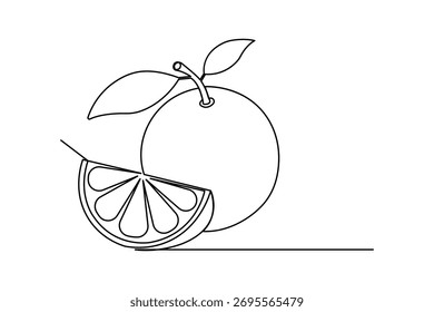 Orange fruit continuous one line drawing minimalist outline vector illustration