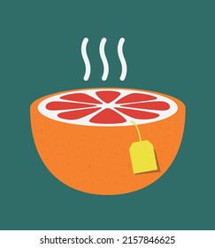 Taza de fruta naranja, concepto de té