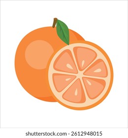 Orange fruit and cut orange fruit vector illustration isolated on white background.