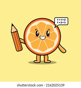 Orange Fruit Cute Cartoon Clever Student With Pencil Style Design