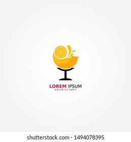 orange fruit drink logo with splash. piece of orange fruit fresh concept. vector illustration