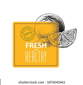 orange fruit emblem in sketch style with text